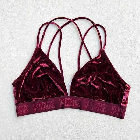 PINK Victoria's Secret Burgundy Velour Bralette - Picture 1 of 13